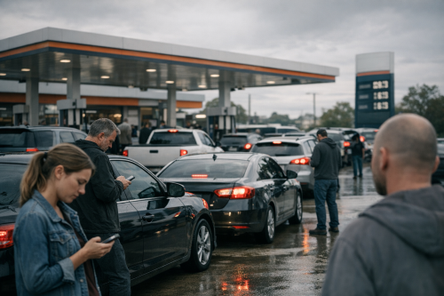 Fuel station queue during supply disruption